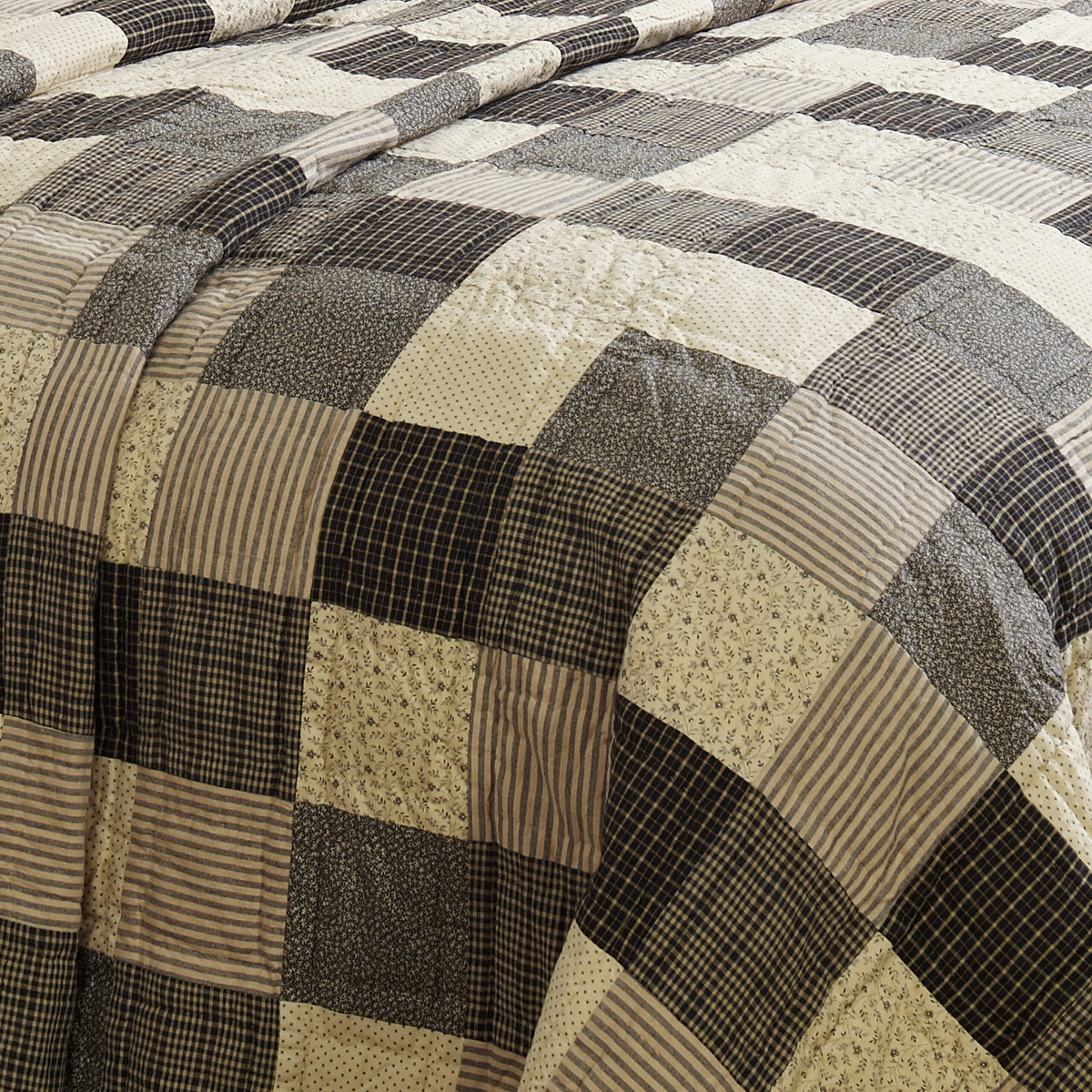 KETTLE GROVE Twin Patchwork Quilt Black Brown Creme Country Primitive