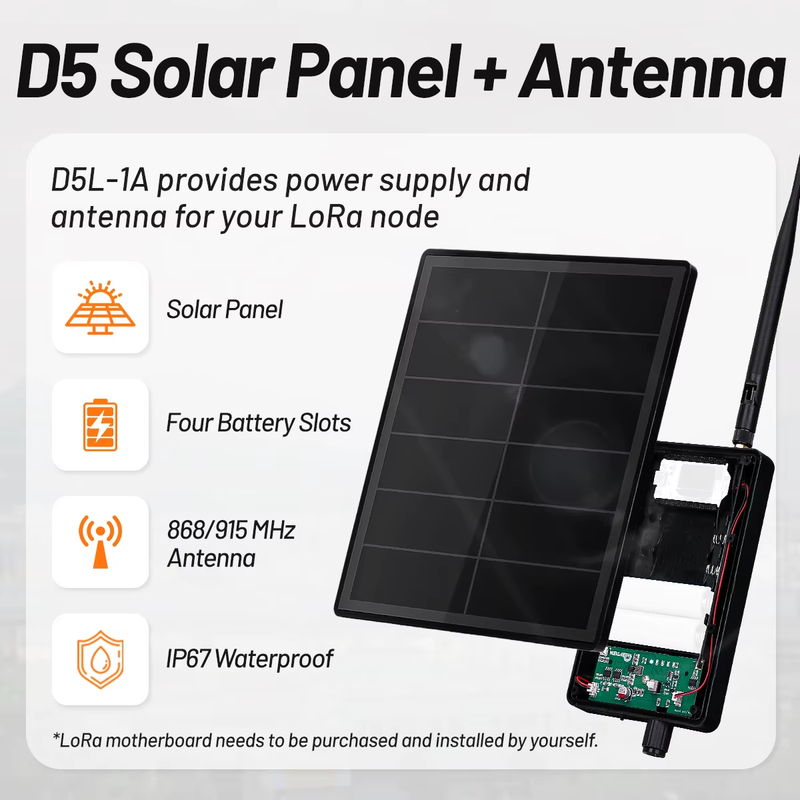 D5 Solar panel kit 5V for Solar Powered Dev-Board Mesh Network Heltec LoRa32 V3