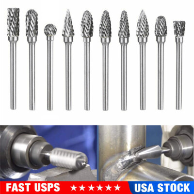 10x Tungsten Carbide Burrs Rotary Burr Set Head 1/8'' Shank Die Grinder Bit Best