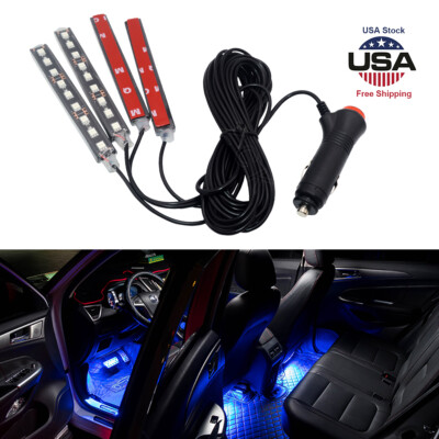 4Pcs LED Car Charger Interior Accessories Floor Decorative Atmosphere Lamp Light