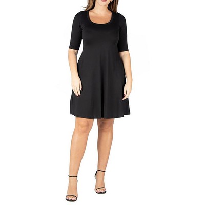 24seven Comfort Apparel Женское черное миди-платье с круглым вырезом плюс 3X BHFO 1010