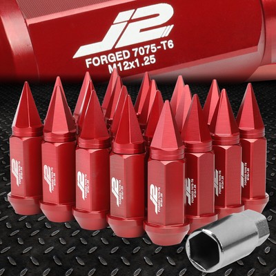 J2 ENGINEERING 7075 АЛЮМИНИЙ M12X1.25 20ШТ 75 ММ ГАЙКА С ШИПАСТОЙ ГОЛОВКОЙ + АДАПТЕР КРАСНЫЙ