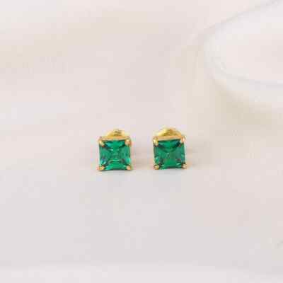 2CT Lab Created Green Emerald Solitaire Stud Earrings 14K Yellow Gold Plated