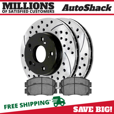 Front Drilled Slotted Brake Rotors Black & Pads for Honda CR-V Acura Legend 2.0L