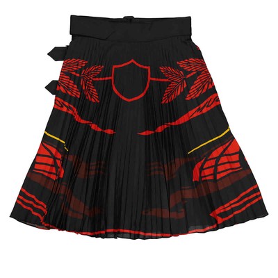 Pre-owned Burberry Ekd Print Belted Silk Skirt In Red