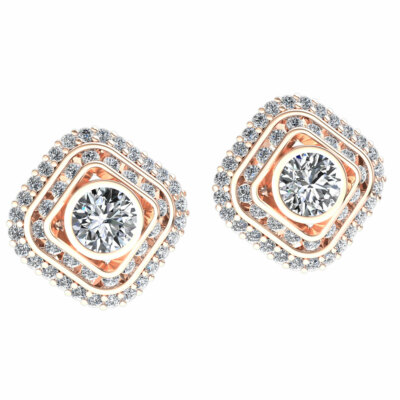 Pre-owned Jewelwesell Natural 3carat Round Cut Diamond Ladies Halo Sqaure Stud Earrings 10k Gold