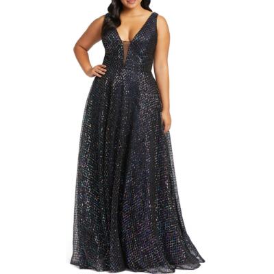 

Mac Duggal Женское Черное Вечернее Платье Макси с Блестками Плюс  BHFO 5304, Black iridescent