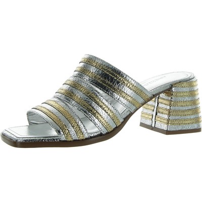 Arezzo Womens Silver Leather Slip On Block Heel Shoes 8 Medium (B,M) BHFO 3588
