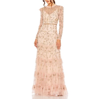 Женское розовое вечернее платье Mac Duggal с оборками, расшитое бисером, 8 BHFO 1253