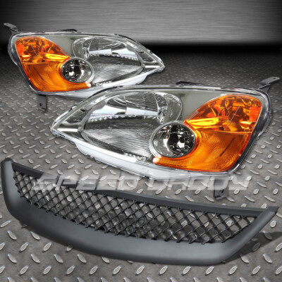 ДЛЯ 01-03 HONDA CIVIC EM/ES ЧЕРНАЯ ПЕРЕДНЯЯ РЕШЕТКА РАДИАТОРА + ХРОМИРОВАННЫЙ КОРПУС ФАР