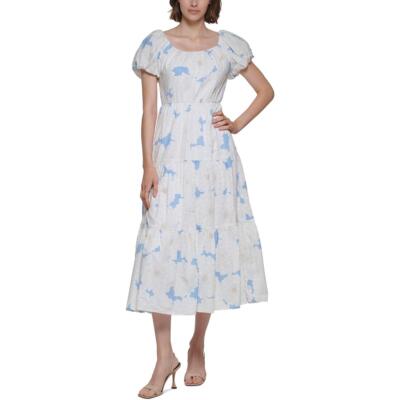 

Женское миди-платье Calvin Klein из хлопка цвета слоновой кости с цветочным принтом  BHFO 2252, Serene multi