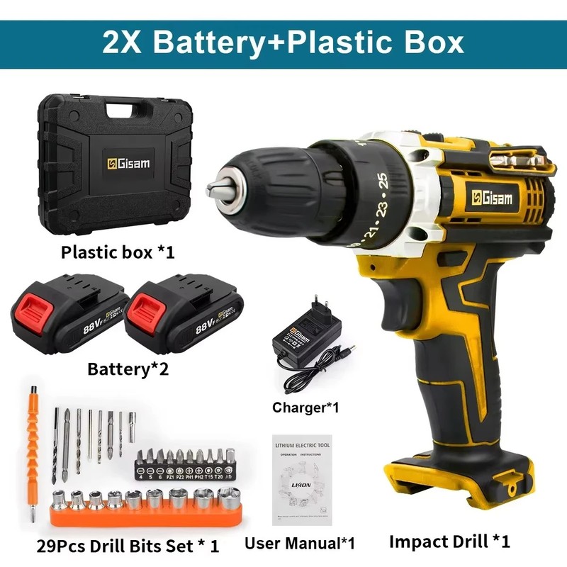 25+3 Torque Electric Impact Screwdriver Multifunctional Cordless Drill Power Too