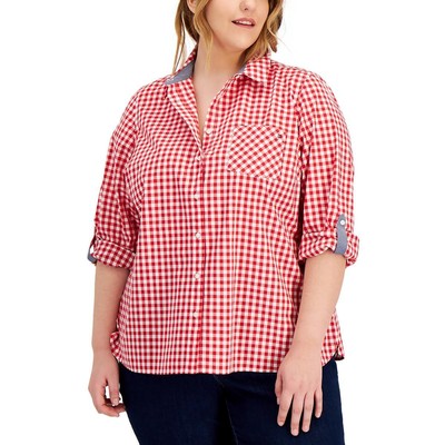 

Tommy Hilfiger Womens Gham Checkered Blouse Top Shirt Plus BHFO 8165