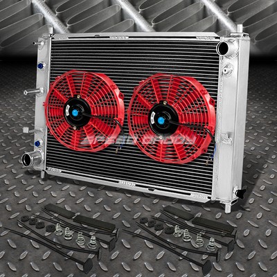 3-РЯДНЫЙ АЛЮМИНИЕВЫЙ РАДИАТОР + КОМПЛЕКТ ИЗ 2-Х ВЕНТИЛЯТОРОВ НА 10 ВЕНТИЛЯТОРОВ КРАСНОГО ЦВЕТА ДЛЯ FORD MUSTANG GT/SVT V8 97-04 AT