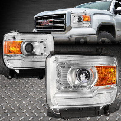 ДЛЯ 14-18 GMC SIERRA ХРОМИРОВАННЫЙ КОРПУС, ЯНТАРНЫЕ УГЛОВЫЕ ФАРЫ ПРОЕКТОРА, ГОЛОВНЫЕ ФОНАРИ