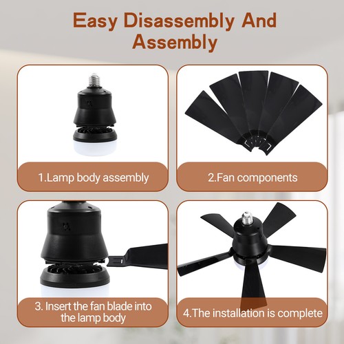 2 In 1 E27 Ceiling Socket Fan 30W with Dimmable LED Light Remote Control 3 Speed