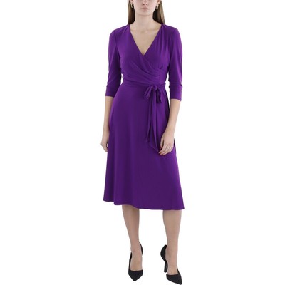 Lauren Ralph Lauren Womens Purple Surplice Mid Calf Shift Dress 6 BHFO 3363