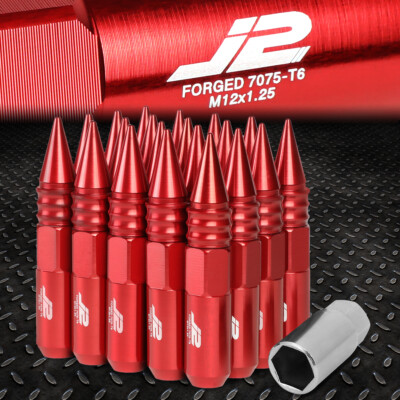 J2 ENGINEERING 7075 АЛЮМИНИЙ M12X1.25, 20ШТ, 107 ММ, ГАЙКА С НАКОНЕЧНИКОМ С ШИПАМИ, КРАСНЫЙ