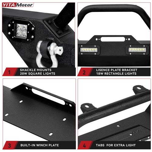 for 2007-2018 Jeep Wrangler JK & Unlimited Front Bumper w/ LED Lights & D-Rings