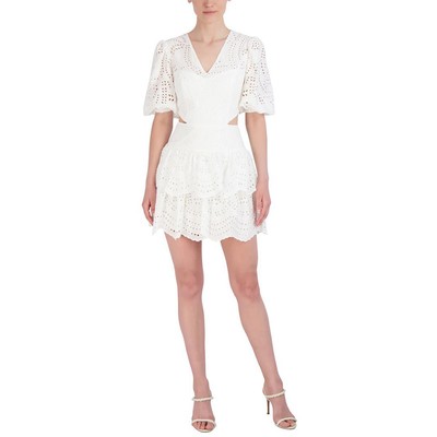 BCBGMAXAZRIA Womens Ivory Cotton Short Cut-Out Mini Dress 4 BHFO 2542