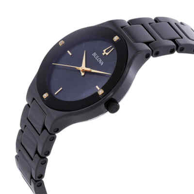 Pre-owned Bulova Millennia Quartz Black Mop Dial Ladies Watch 98r293