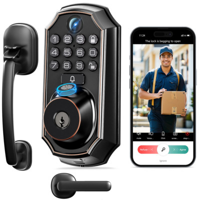 ARPHA Keyless Entry Fingerprint Door Lock WiFi APP Video Camera Doorbell+Knobs