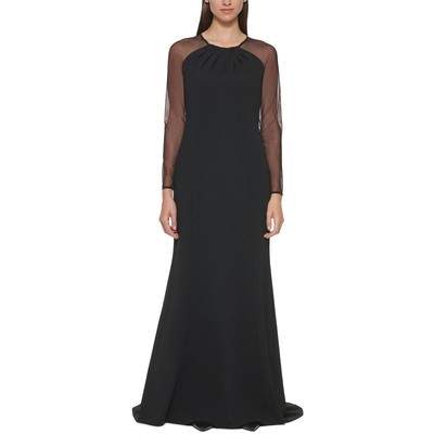 

Calvin Klein Womens Black Crepe Mesh Sleeves Evening Dress Gown  BHFO 8199, Черный