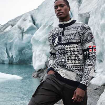 Pre-owned Dale Of Norway Ol History Sweater - Men's Navy/off White/raspberry, M