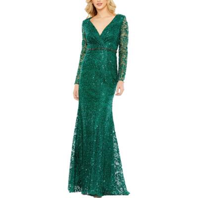 Mac Duggal Womens Green Lace Embellished Formal Evening Dress Gown 10 BHFO 3552