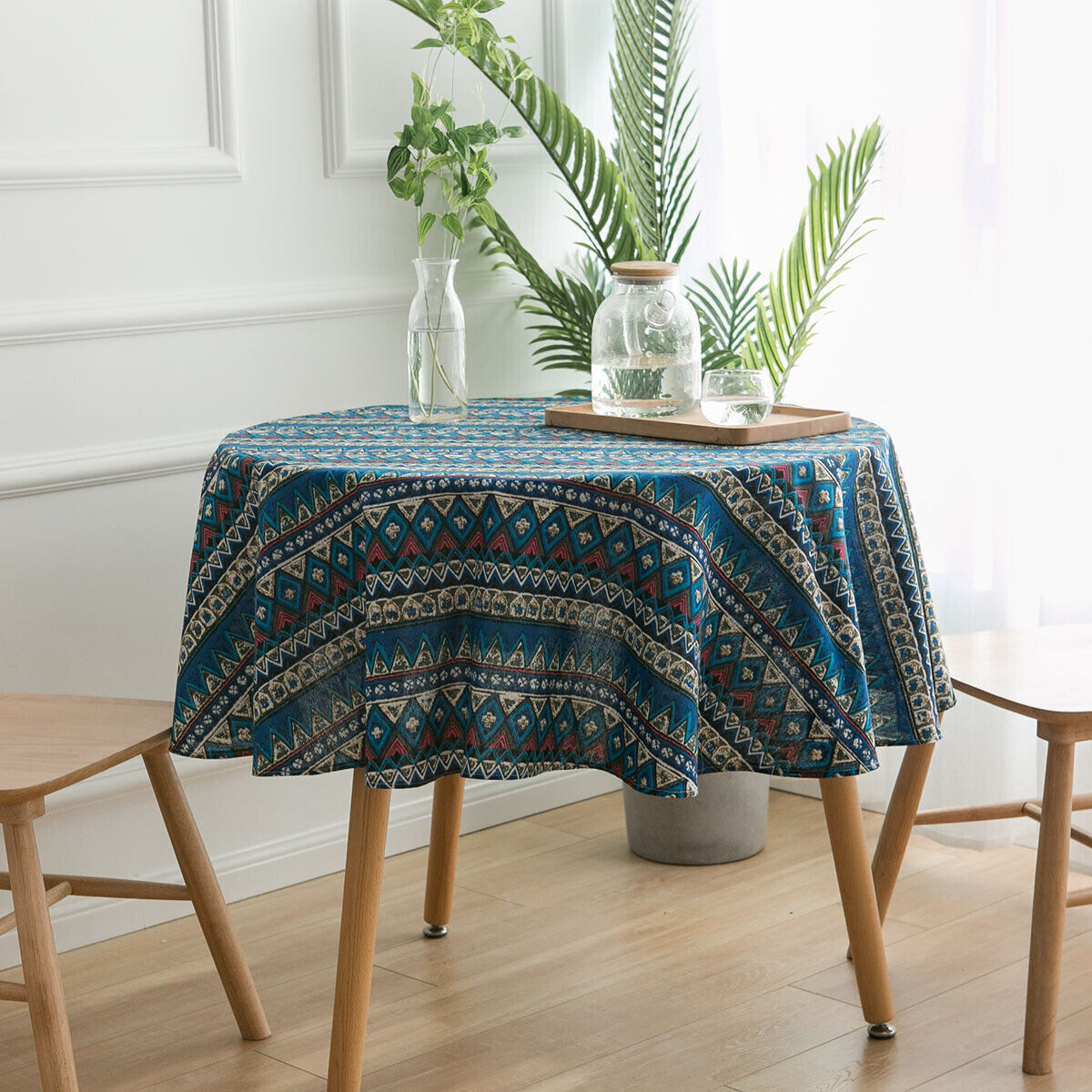 Round Vintage Printed Boho Geometric Table Cloth Covers Cotton Linen Tablecloths