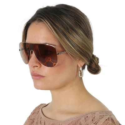 Pre-owned Gucci Red Logo Shield Ladies Sunglasses Gg1436s 003 99 Gg1436s 003 99
