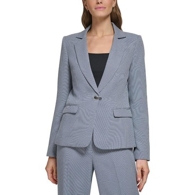 Женский деловой блейзер на одной пуговице с голубым рисунком DKNY Petites 16P BHFO 4120