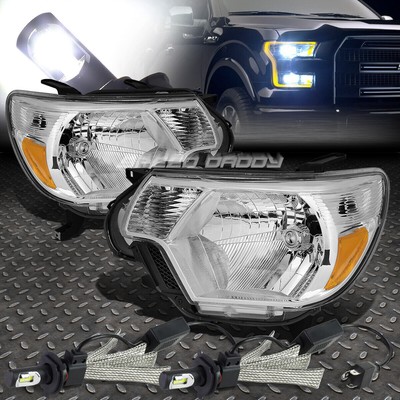 ХРОМИРОВАННЫЙ КОРПУС ФАРЫ + ЯНТАРНЫЙ УГОЛОК + БЕЛАЯ СВЕТОДИОДНАЯ СИСТЕМА 6000K ДЛЯ 12-15 TACOMA