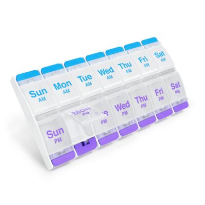 	Weekly Pill Planner Organizer XL Easy Use AM/PM with Push Button 7 Day Box C...