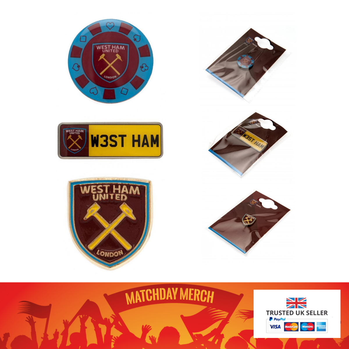 Official West Ham United Fc Badge Pin Enamel Poker Keyring Set Great Gift Ebay