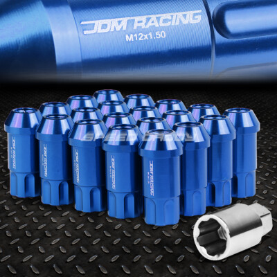 JDM АЛЮМИНИЙ С ОТКРЫТЫМ КОНЦОМ СИНЕГО ЦВЕТА, 20 ГАЕК / КОМПЛЕКТ + КЛЮЧ ОТ ЗАМКА M12X1,5, ДИАМЕТР 25 ММ / ВЫСОТА 50 ММ