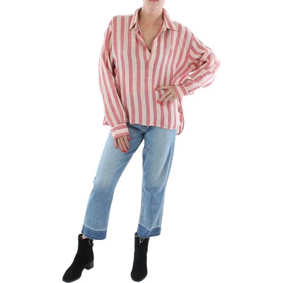 

Женский розовый льняной пуловер в полоску Polo Ralph Lauren, рубашка  BHFO 3740, Pink/cream
