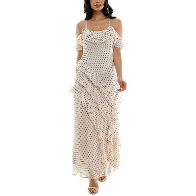 Безмолвное женское бежевое макси-платье с оборками и круглым вырезом для юниорок M BHFO 6093