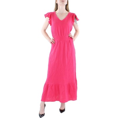 Женское розовое хлопковое платье миди с V-образным вырезом Vince Camuto длиной до середины бедра XS BHFO 6840