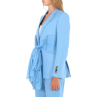 Pre-owned Burberry Ladies Blue Topaz Jersey Sash Detail Wool Ramie Tailored Jacket, Brand