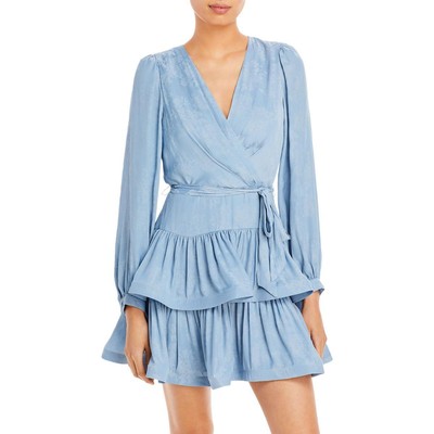 

BCBGMAXAZRIA Женское мини-платье Rowan Blue с цветочным принтом и искусственным запахом и оборками  BHFO 8857, Shawdow