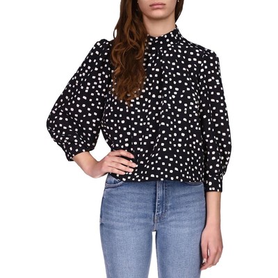 

Sanctuary Womens Back Into Popover Ч/Б Блузка Popover в горошек  BHFO 4682, Woodblock