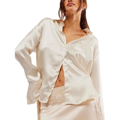 Женский топ Free People Shooting For The Moon из атласа цвета слоновой кости на пуговицах L BHFO 5000