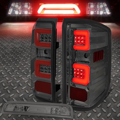 ДЛЯ 14-19 SILVERADO/SIERRA КРАСНАЯ СВЕТОДИОДНАЯ С-ОБРАЗНАЯ ЗАДНЯЯ ПЛАНКА + 3D-ТОНИРОВАННЫЙ ТРЕТИЙ ТОРМОЗ/ГРУЗОВОЙ ФОНАРЬ