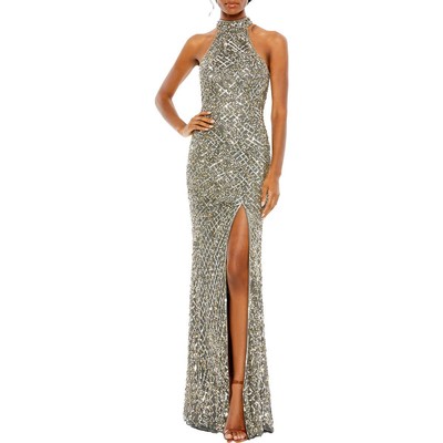 

Mac Duggal Женское серое вечернее платье с бретелькой на бретельках и украшением  BHFO 9781, Platinum