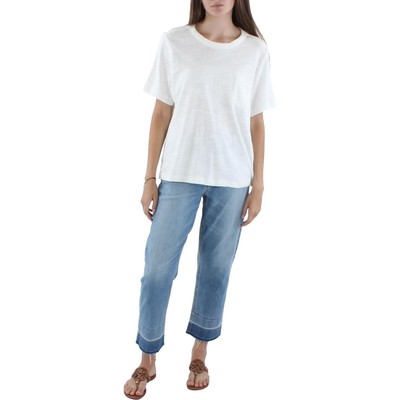 

Женская хлопковая футболка с круглым вырезом цвета слоновой кости Faherty, топ  BHFO 0937, Egret