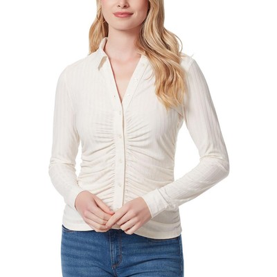 Женский бежевый топ Jessica Simpson с оборками и пуговицами в полоску M BHFO 7030