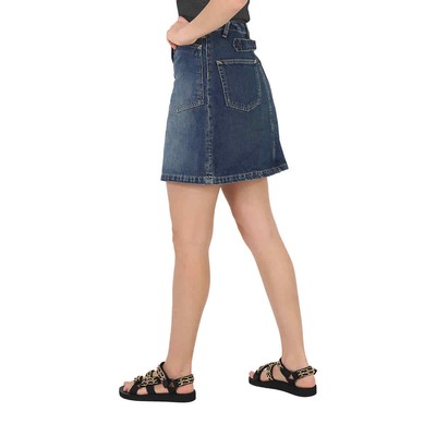 Pre-owned Kenzo Dark Stone Blue Denim Flared Mini Skirt In Multicolor