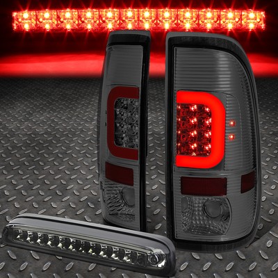 ДЛЯ 99-07 FORD SUPER DUTY КРАСНЫЕ 3D СВЕТОДИОДНЫЕ ЗАДНИЕ ФОНАРИ C-ОБРАЗНОЙ ФОРМЫ + ТРЕТИЙ СТОП-СИГНАЛ (ТОНИРОВАННЫЙ)