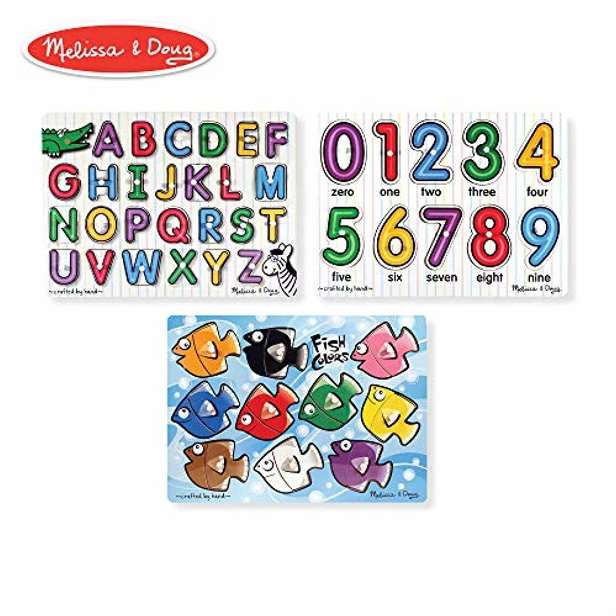 Melissa & Doug Classic Wooden Peg Puzzles, See-Inside Alphabet & Numbers, and Fi 696585150492 | eBay